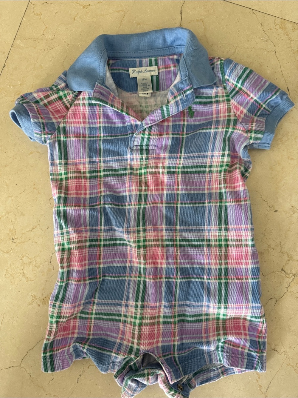 Ralph Lauren Pastel Plaid Polo Romper in Blue, Pink & Green